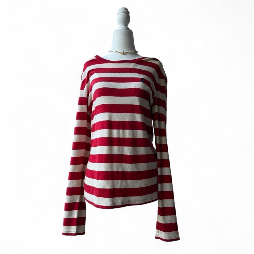 Ralph Lauren Red and White Striped Long Sleeve Top